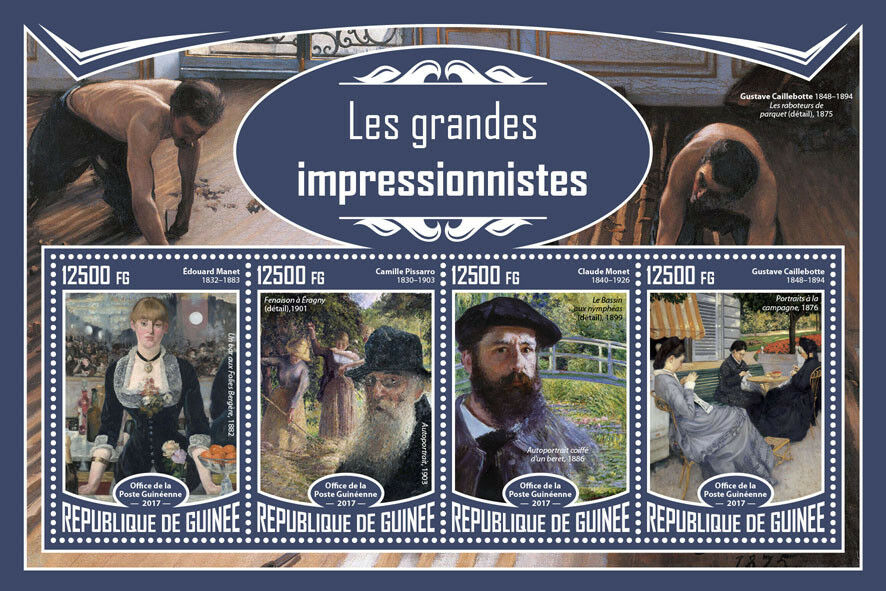Guinea 2017 MNH Great Impressionists Manet Monet Pissarro 4v M/S Art Stamps