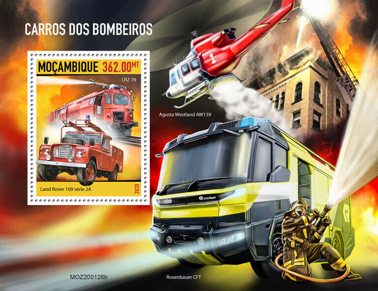 Mozambique 2020 MNH Fire Engines Stamps Trucks Helicopters Land Rover 1v S/S