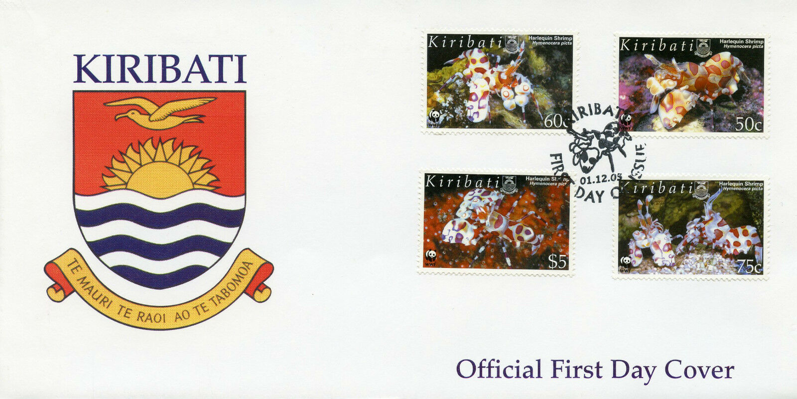 Kiribati 2005 FDC Marine Animals Stamps Harlequin Shrimp WWF Shrimps 4v Set