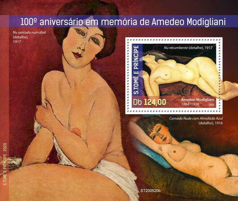 Sao Tome & Principe 2020 MNH Art Stamps Amedeo Modigliani Nudes Paintings 1v S/S