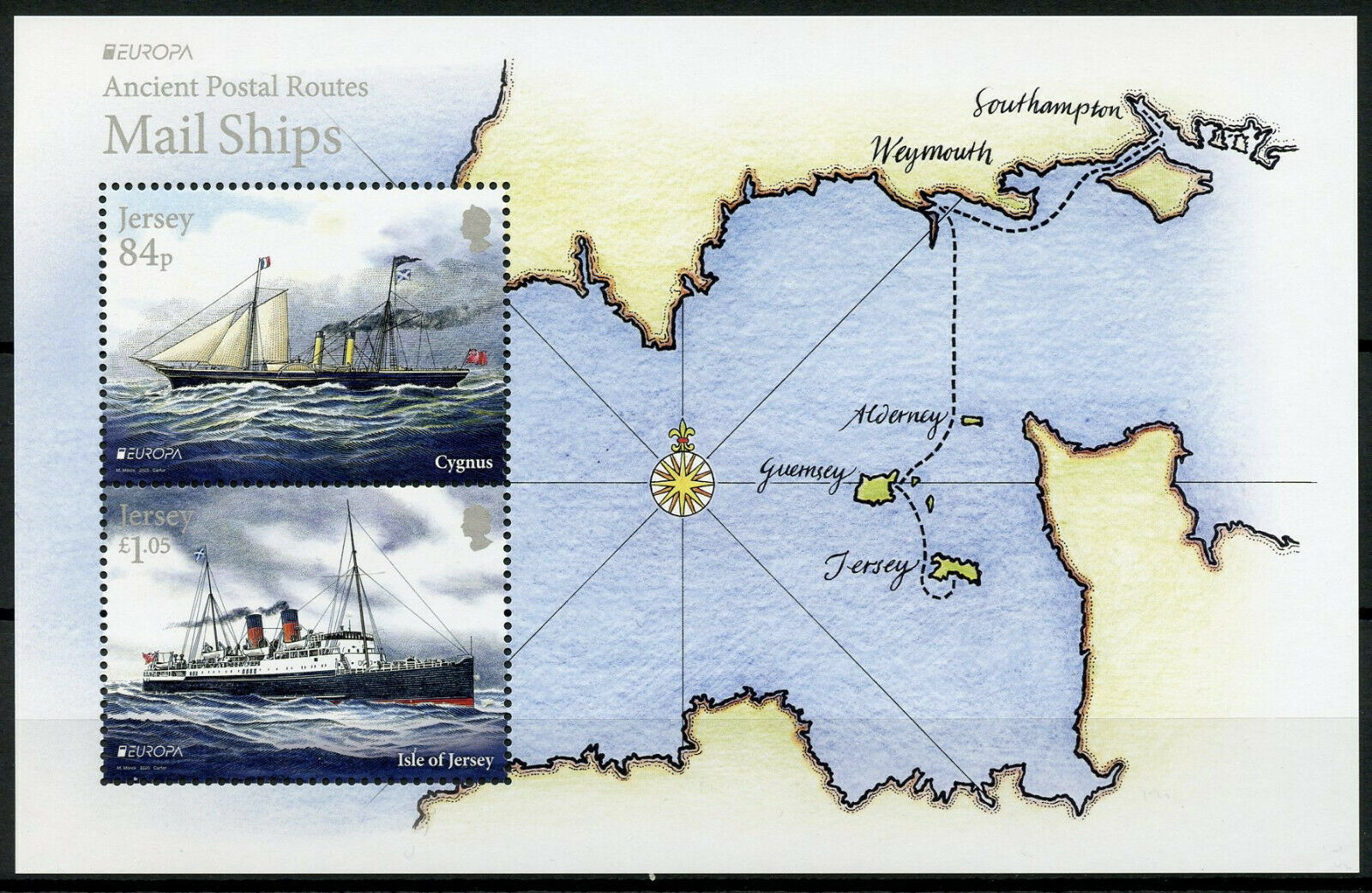 Jersey Mail Ships Stamps 2020 MNH Ancient Postal Routes Services Europa 2v M/S