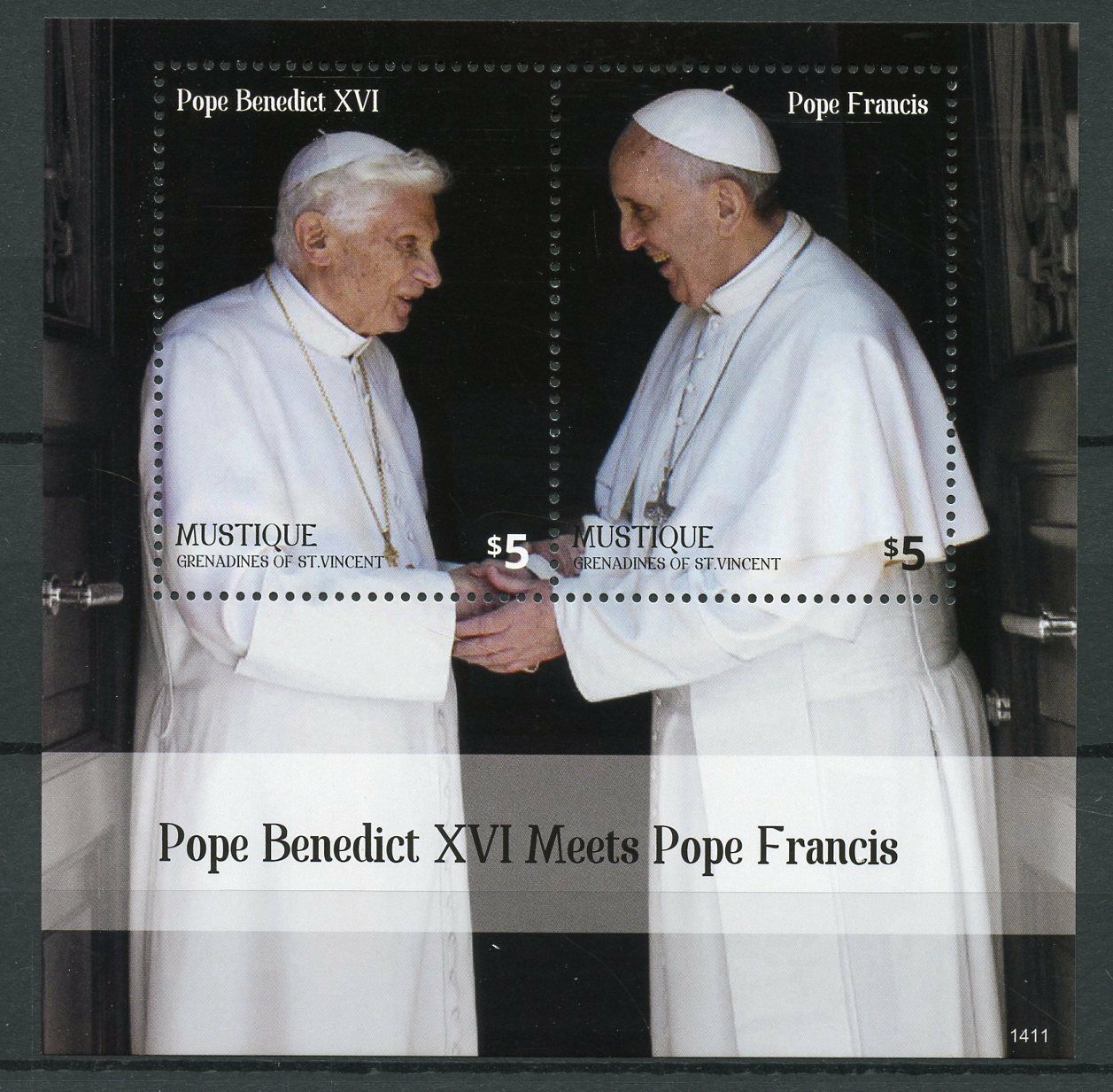 Mustique Gren St Vincent 2014 MNH Pope Benedict XVI Meets Francis 2v S/S Stamps