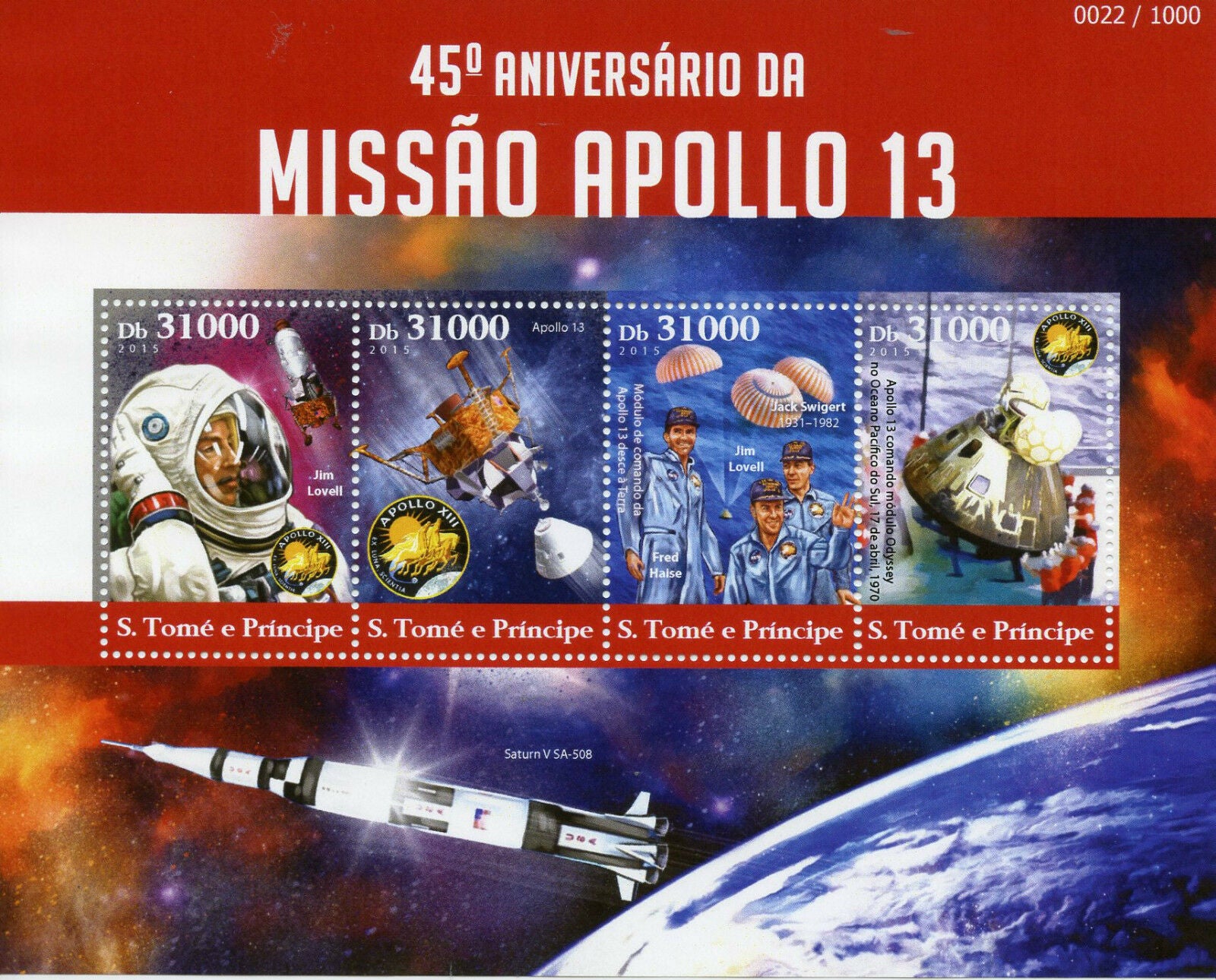 Sao Tome & Principe 2015 MNH Apollo 13 Mission 45th Anniv 4v M/S Space