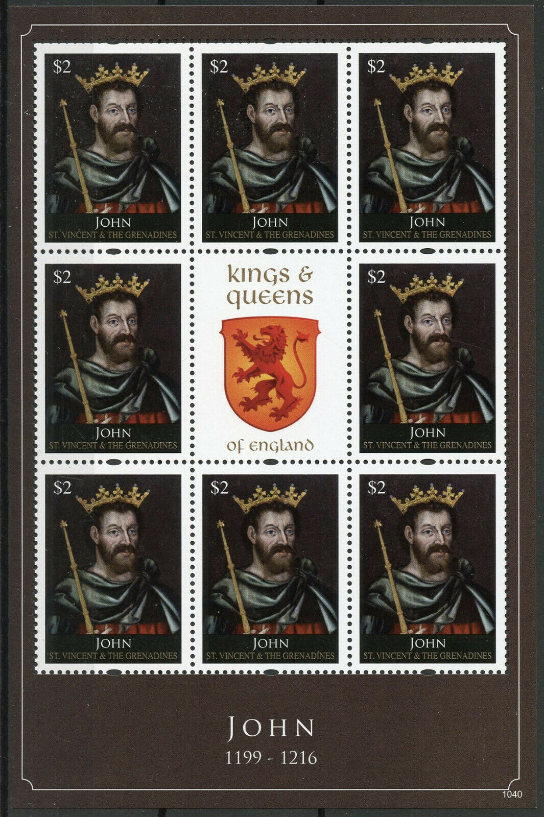 St Vincent & Grenadines Royalty Stamps 2010 MNH Kings & Queens John 8v M/S