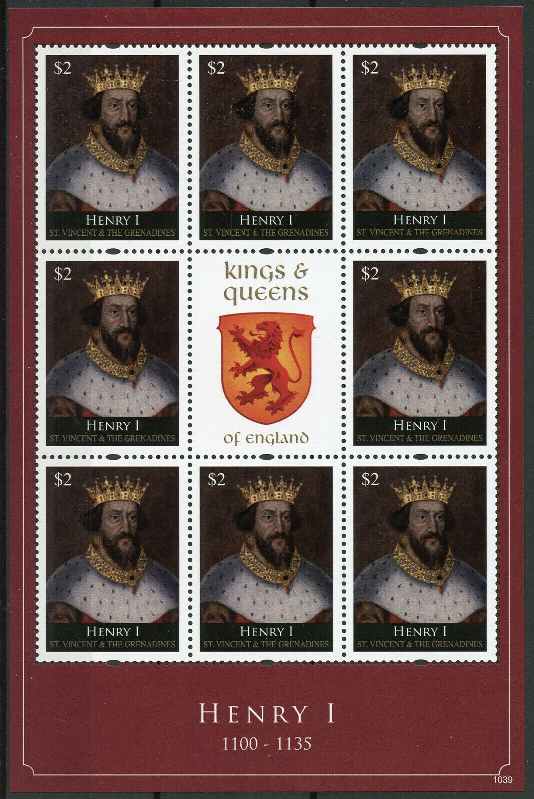 St Vincent & Grenadines Royalty Stamps 2010 MNH Kings & Queens Henry I 8v M/S