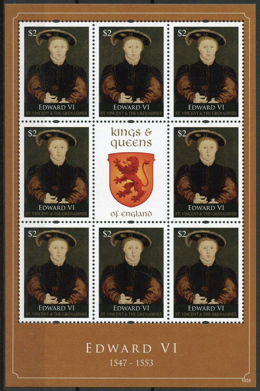 St Vincent & Grenadines Royalty Stamps 2010 MNH Kings & Queens Edward VI 8v M/S