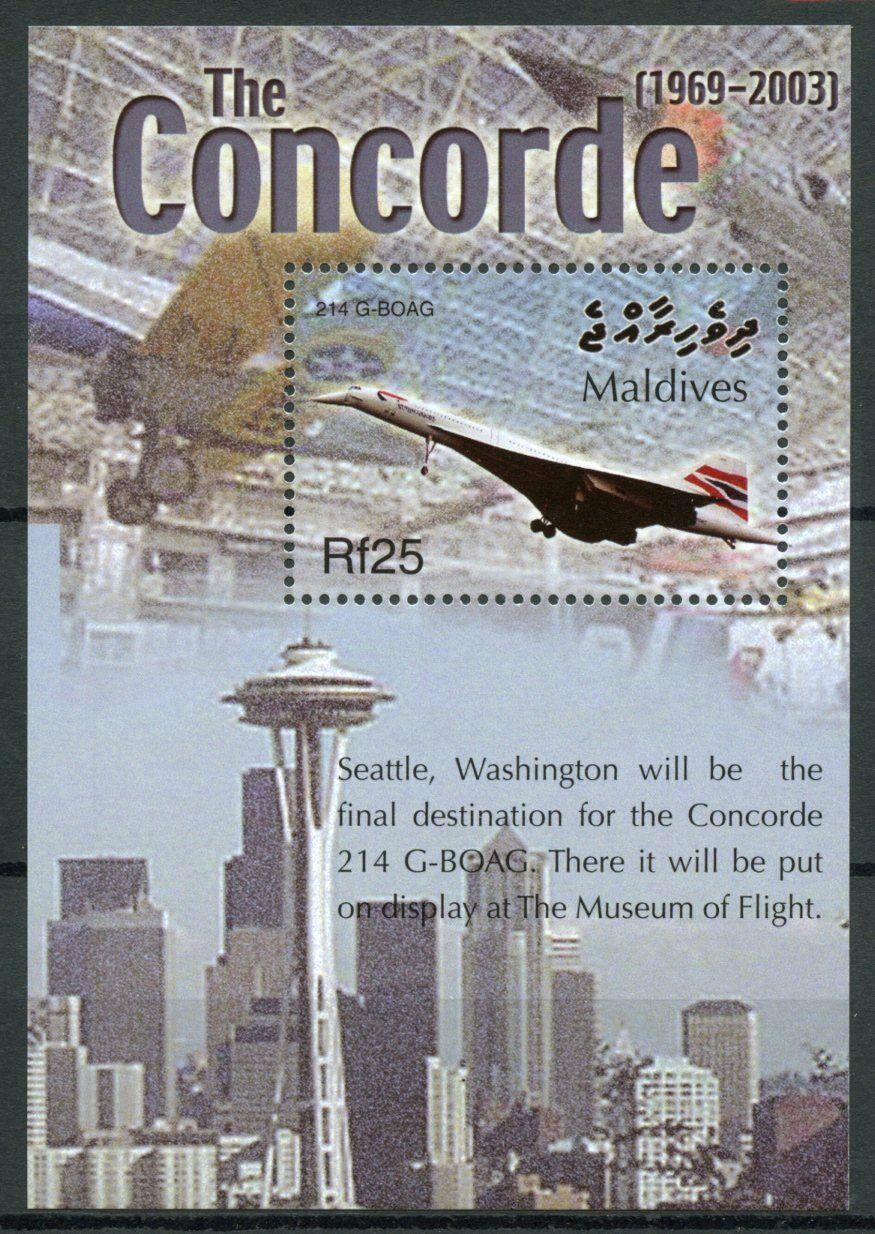 Maldives 2004 MNH Aviation Stamps Concorde Final Flight Space Needle 1v S/S