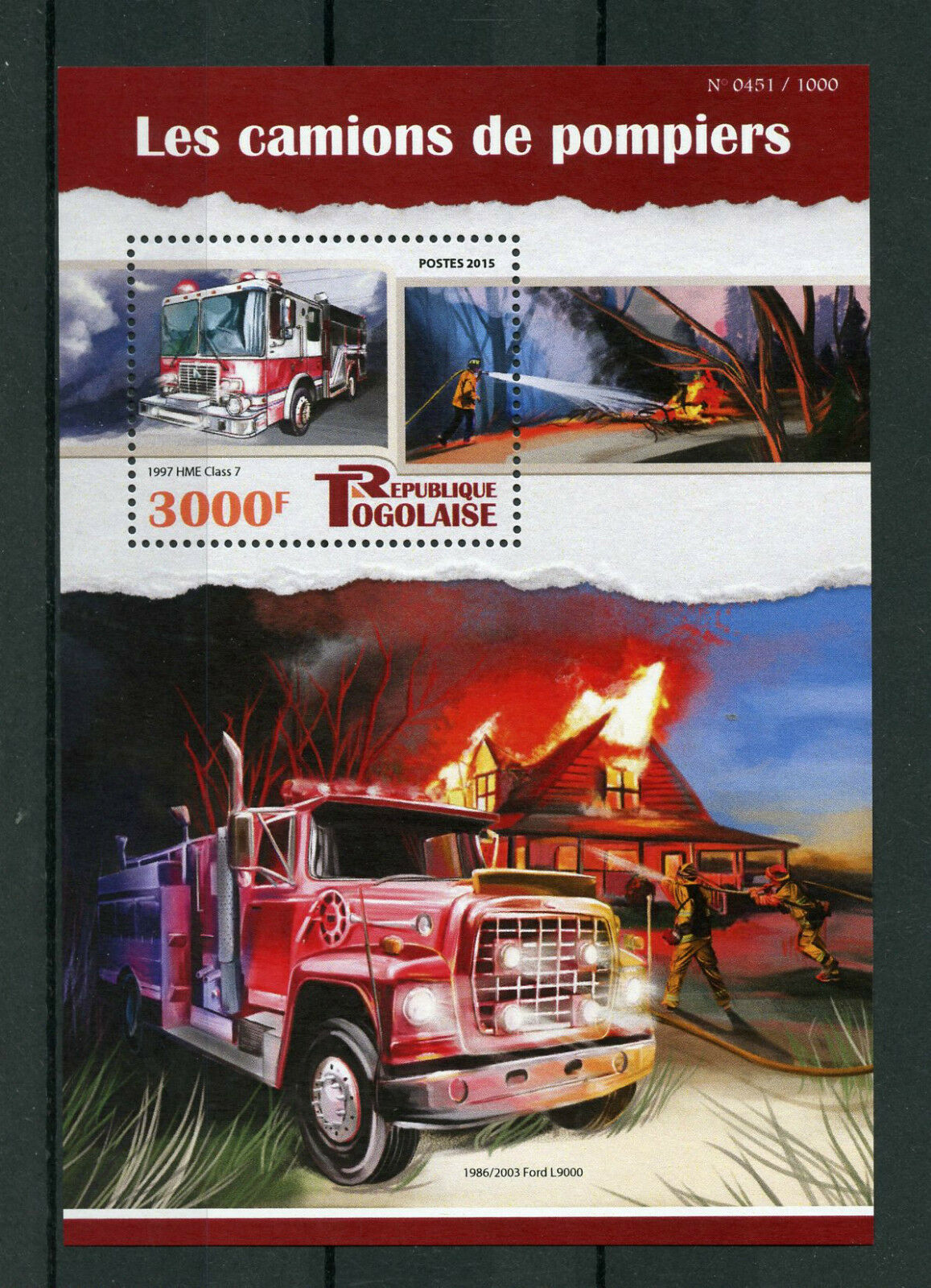 Togo 2015 MNH Fire Engines 1v S/S Trucks 1997 HME Class 7 Ford L90000