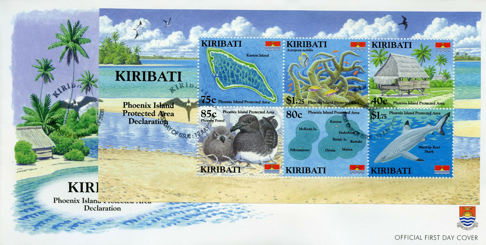 Kiribati Stamps 2008 FDC Phoenix Island Protected Area Birds Sharks 6v M/S