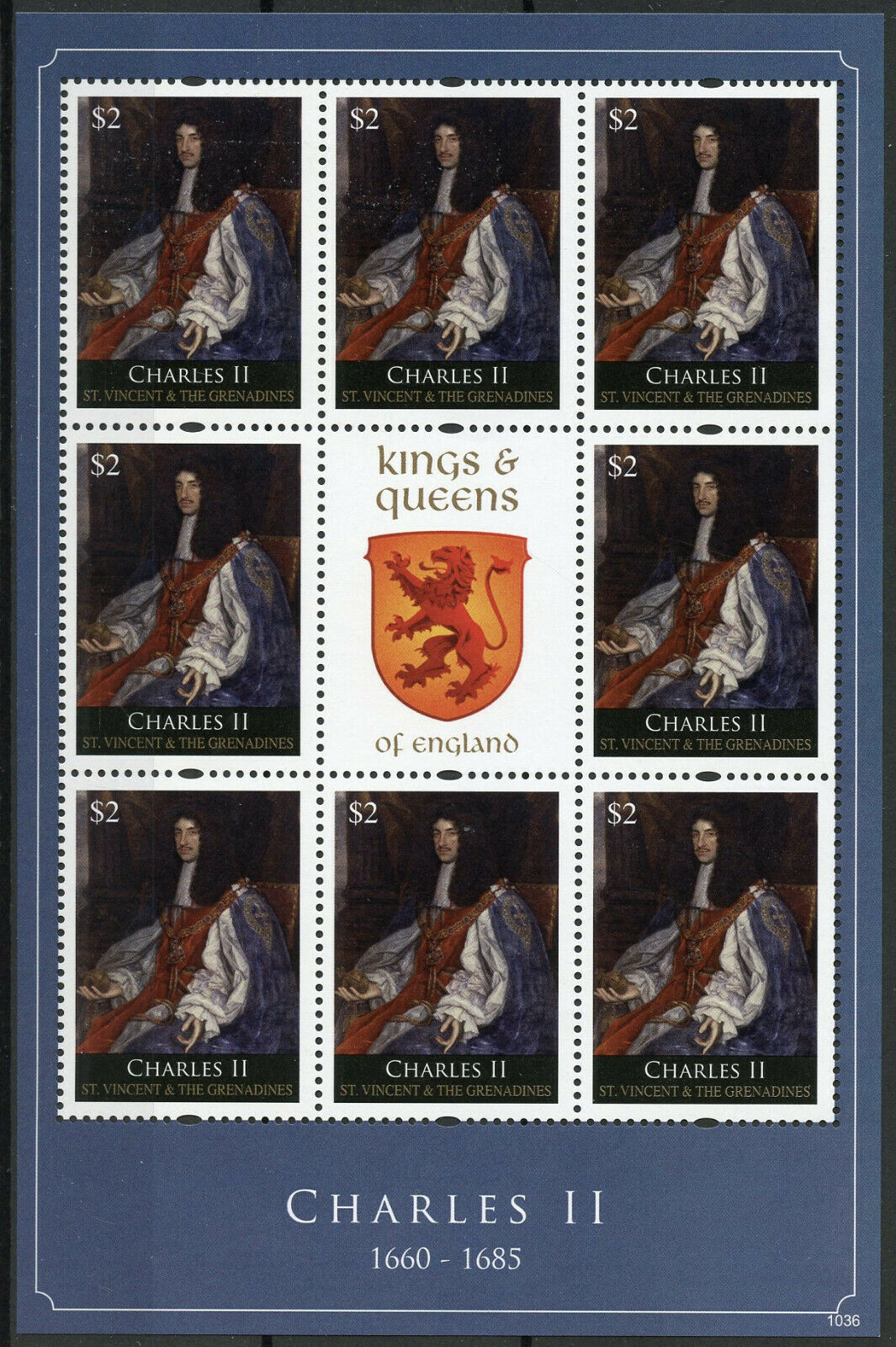 St Vincent & Grenadines Royalty Stamps 2010 MNH Kings & Queens Charles II 8v M/S