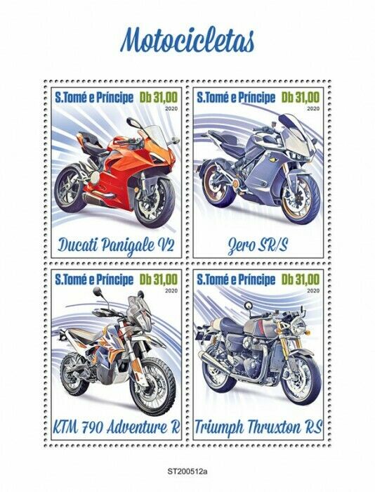 Sao Tome & Principe Motorcycles Stamps 2020 MNH Ducati Zero KTM Triump 4v M/S