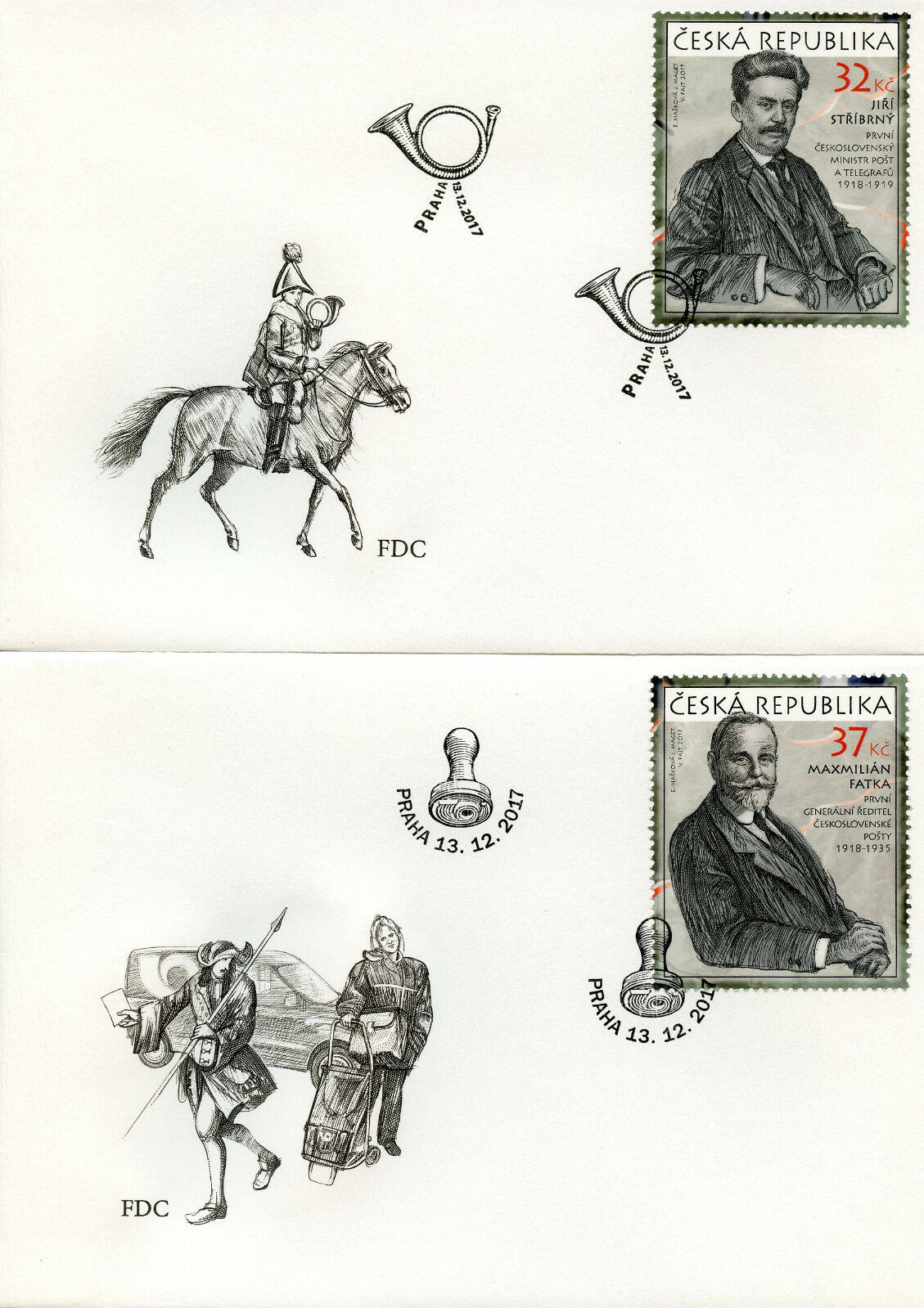 Czech Rep 2017 FDC J. Stribrny M. Fatka 2v on 2 Covers Postal History Stamps