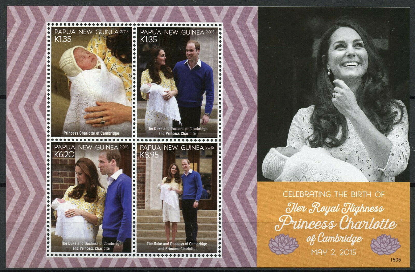 Papua New Guinea Royalty Stamps 2015 MNH Princess Charlotte Royal Baby 4v M/S