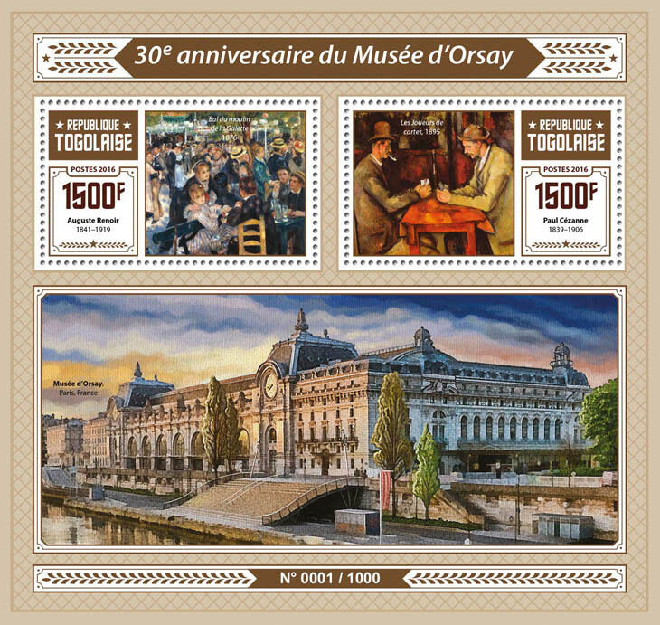Togo 2016 MNH Orsay Museum Musee d'Orsay 2v S/S Renoir Cezanne Paintings Stamps