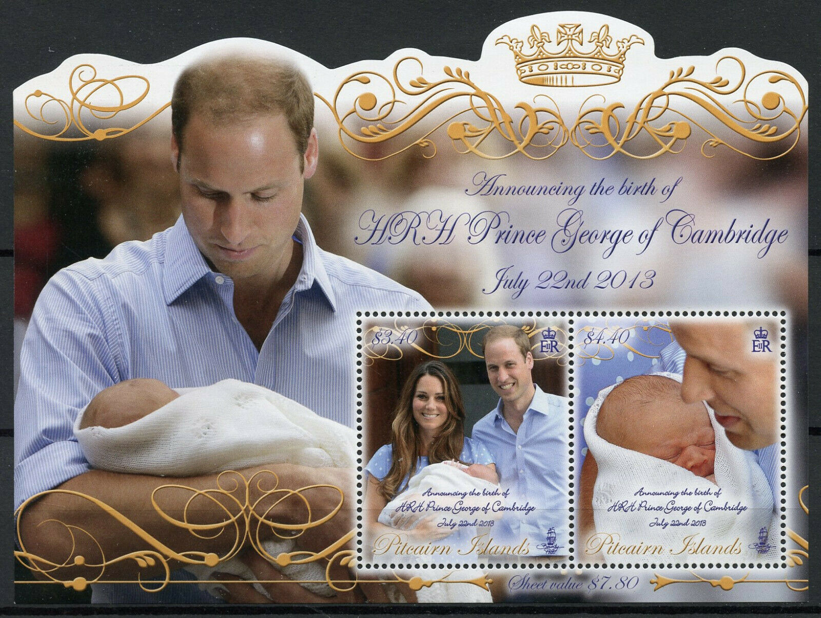 Pitcairn Islands 2013 MNH Royalty Stamps Royal Baby Prince George William 2v M/S
