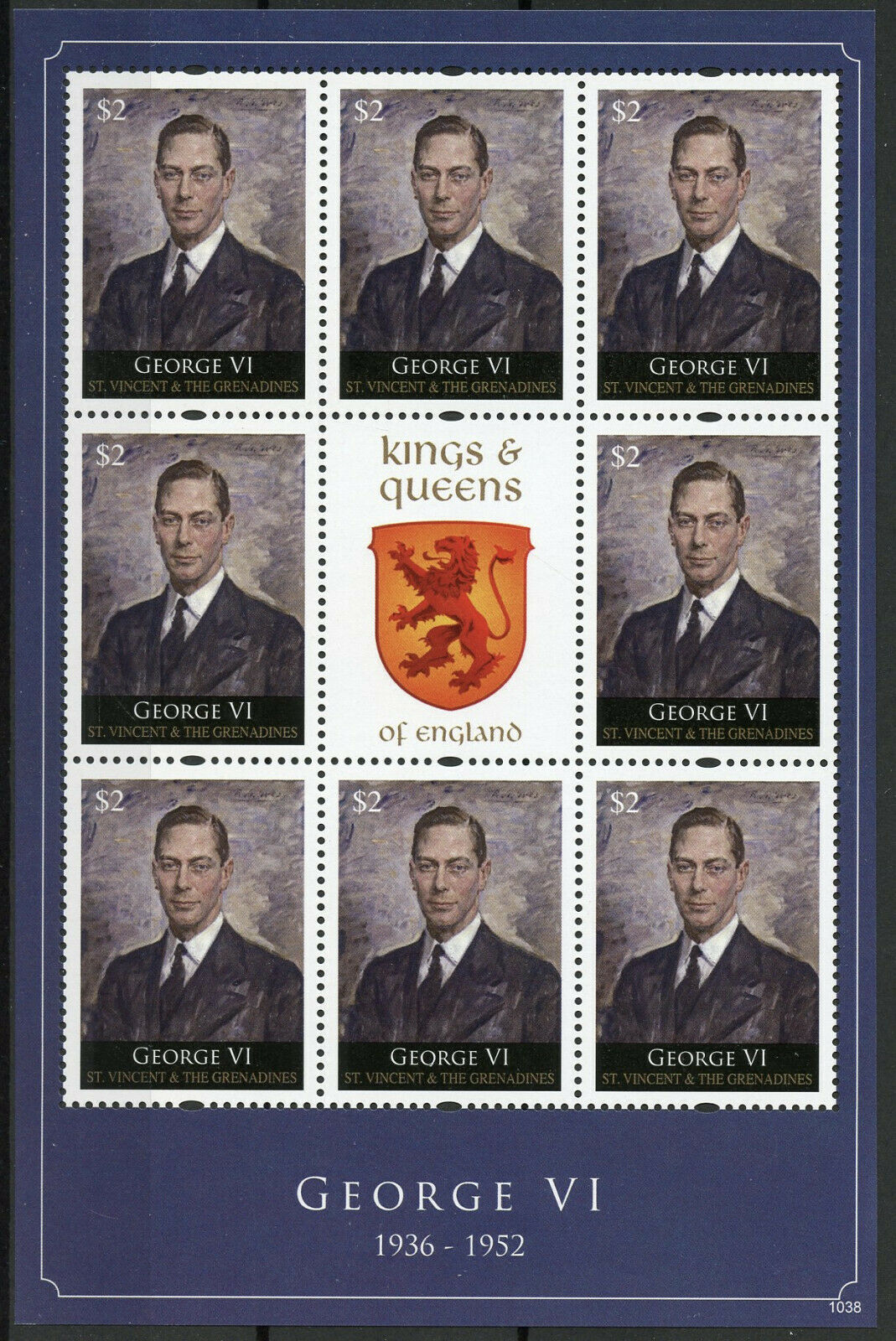 St Vincent & Grenadines Royalty Stamps 2010 MNH Kings & Queens George VI 8v M/S