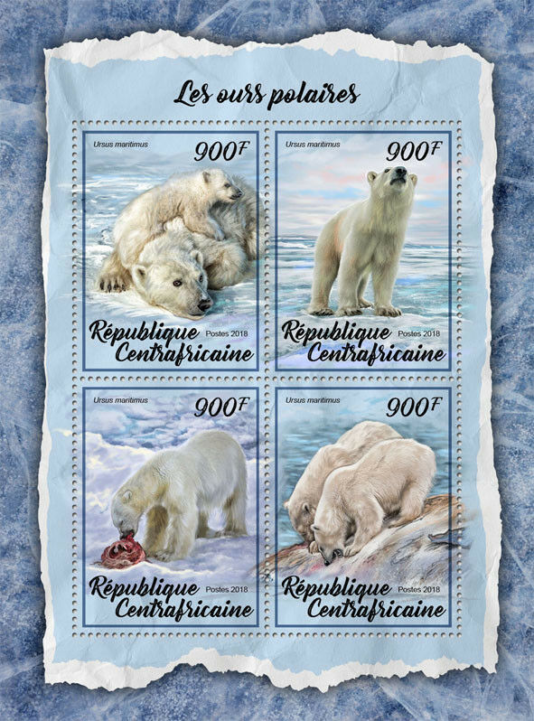 Central African Rep 2018 MNH Polar Bears 4v M/S Mammals Wild Animals Stamps