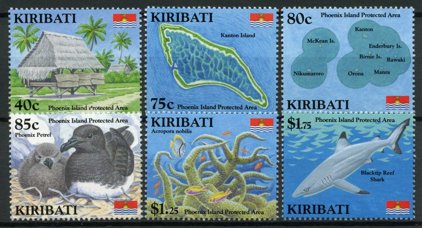 Kiribati Stamps 2008 MNH Birds on Stamps Phoenix Island Protected Area Corals Marine Animals Sharks 6v Set