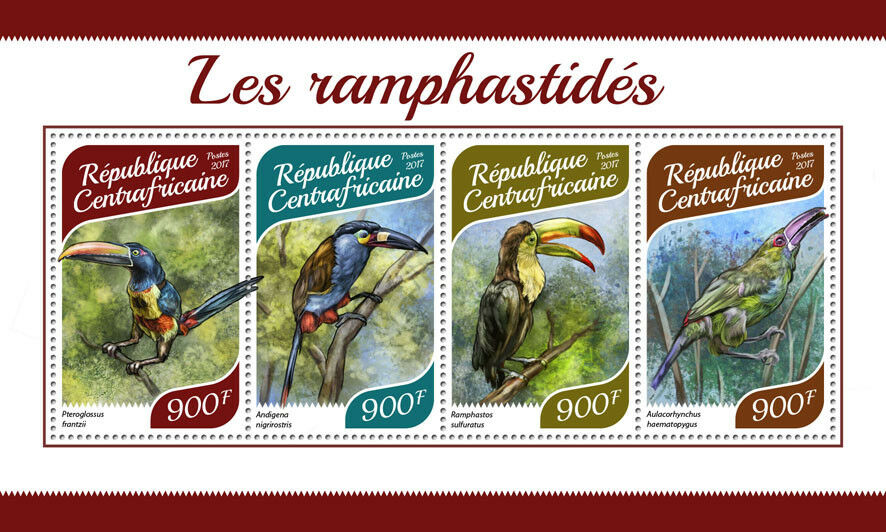 Central African Republic 2017 MNH Toucans Toucan 4v M/S Birds Stamps