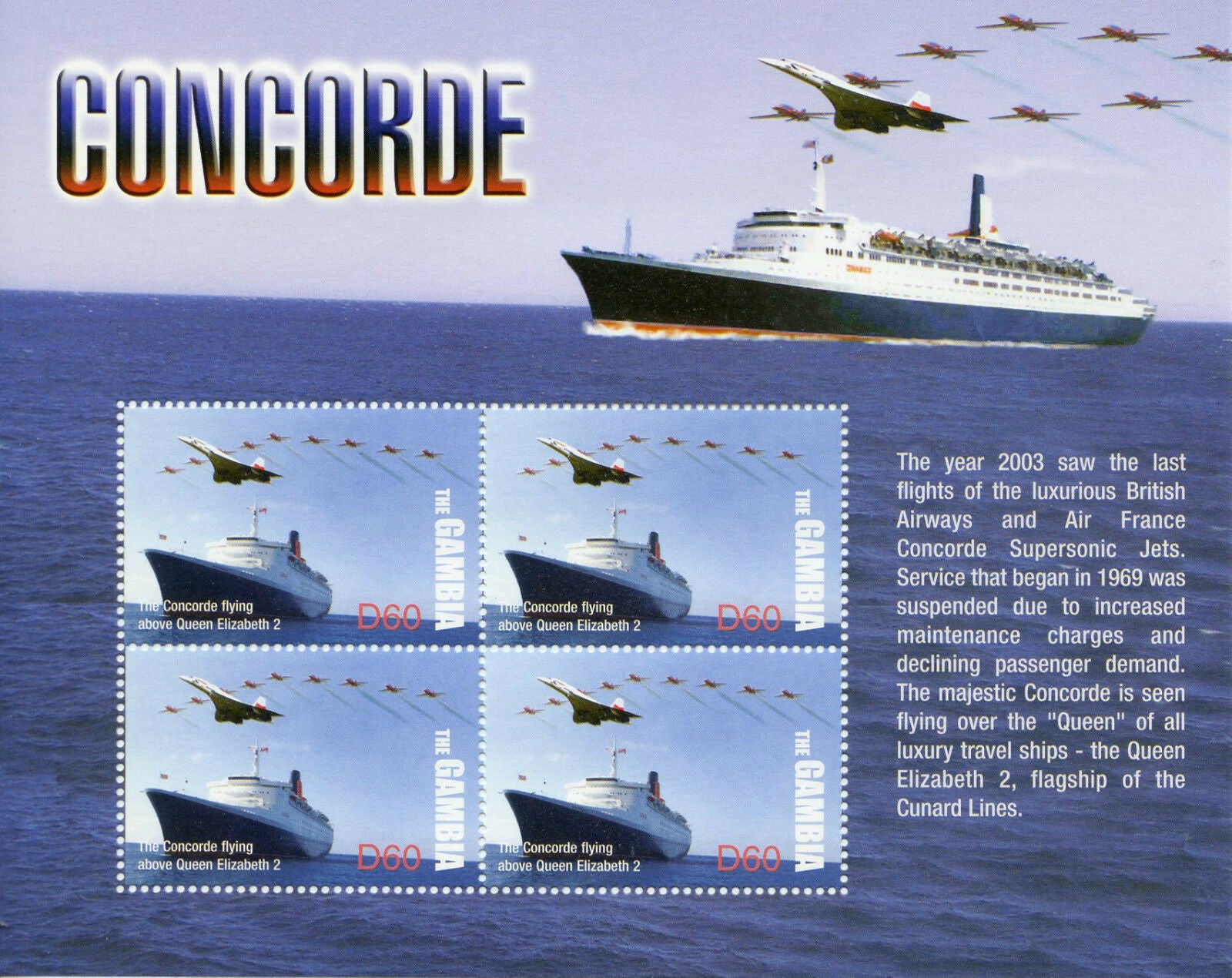 Gambia 2004 MNH Concorde Supersonic Jet Red Arrows QE2 4v M/S Aviation Stamps