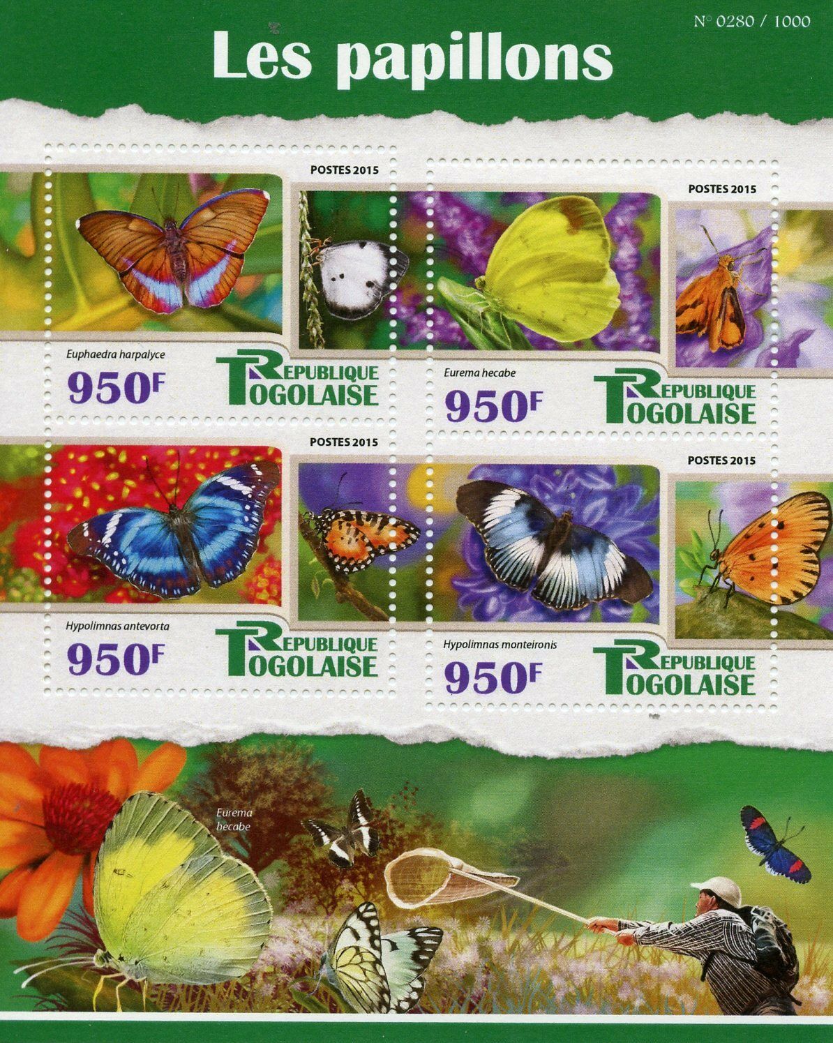 Togo 2015 MNH Butterflies Stamps Forester Blue Diadem Butterfly 4v M/S