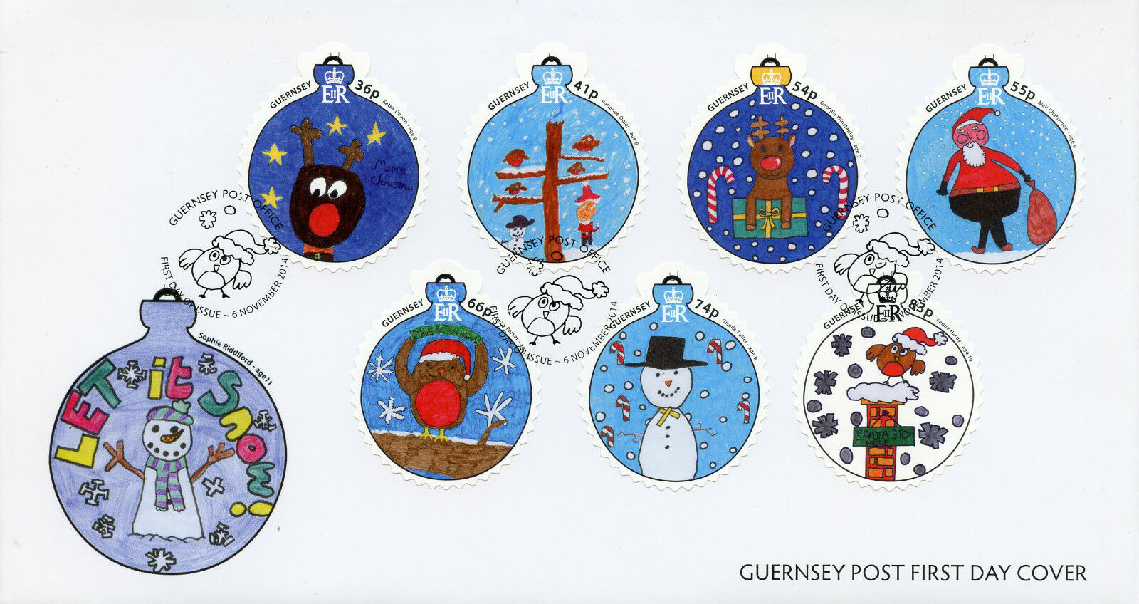 Guernsey 2014 FDC What Christmas Means 7v S/A Set Cover Children's Drawings