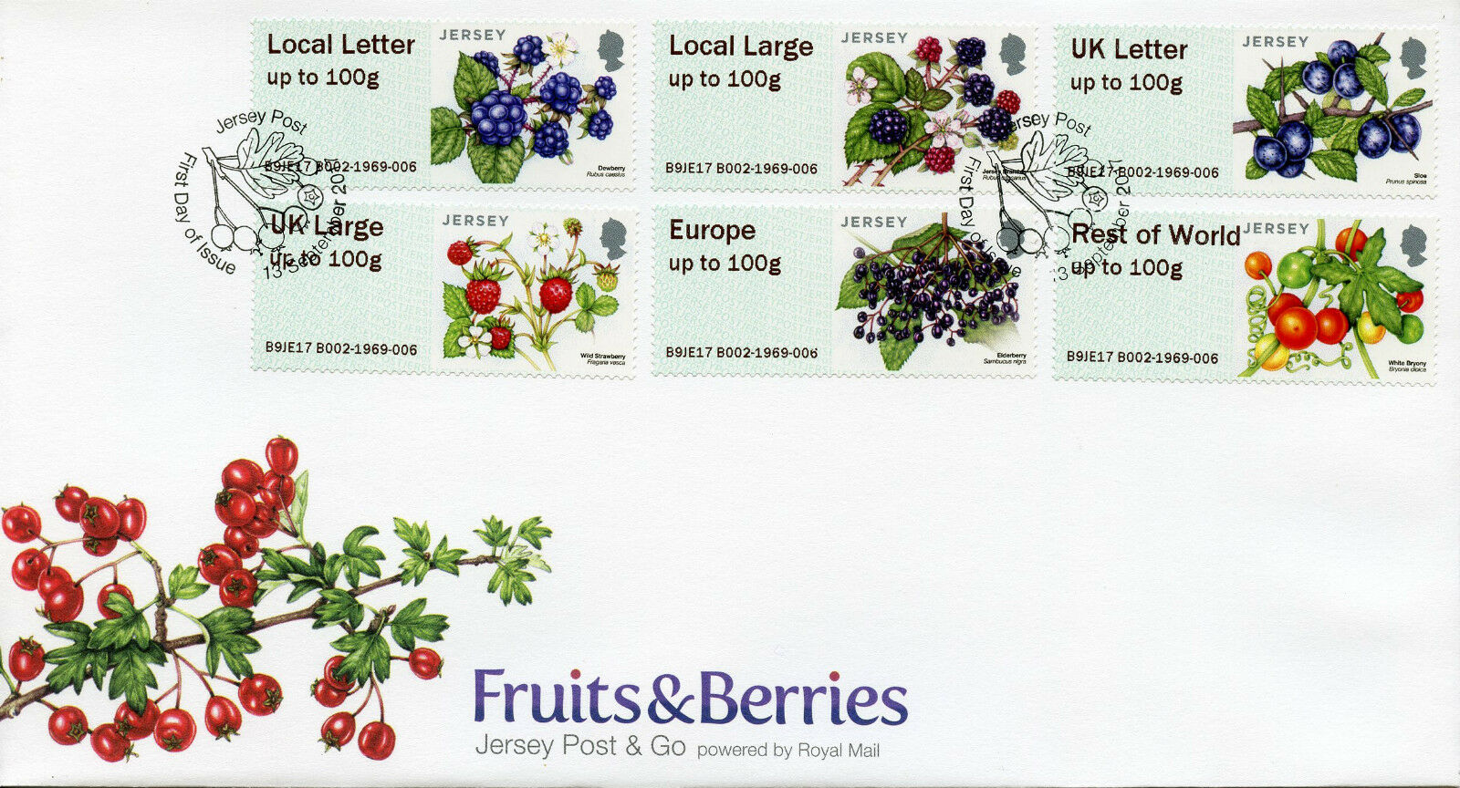 Jersey 2017 FDC Fruits & Berries Post & Go 6v Coll Set Cover B002 Stamps
