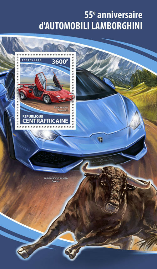 Central African Rep 2018 MNH Cars Stamps Lamborghini Countach 1v S/S