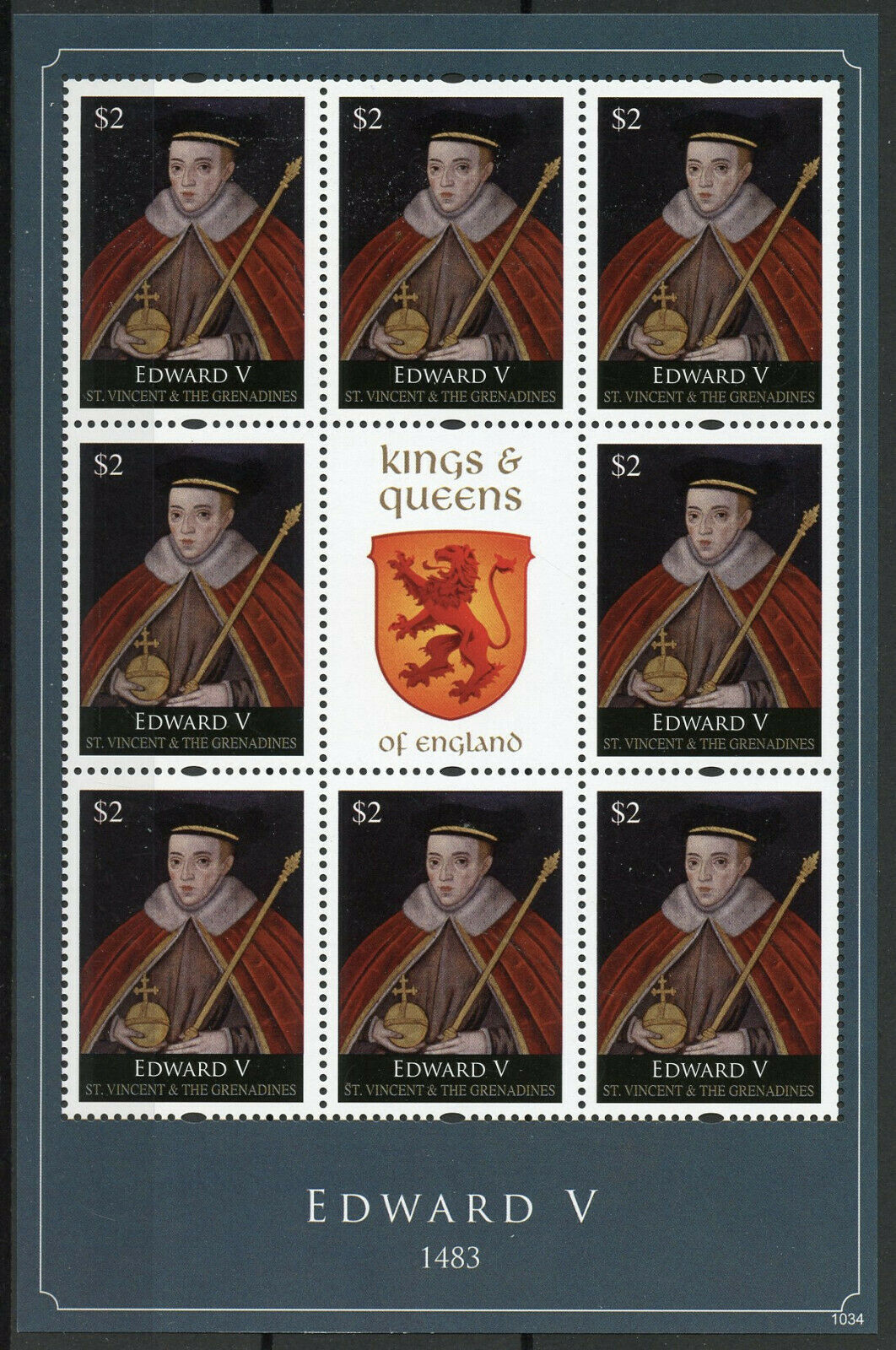 St Vincent & Grenadines Royalty Stamps 2010 MNH Kings & Queens Edward V 8v M/S