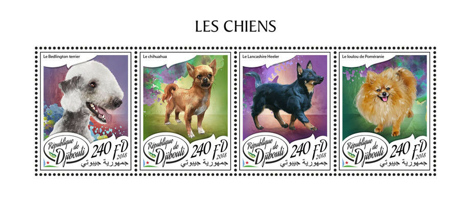 Djibouti 2018 MNH Dogs Chihuahua Bedlington Terrier Pomeranian 4v M/S Dog Stamps
