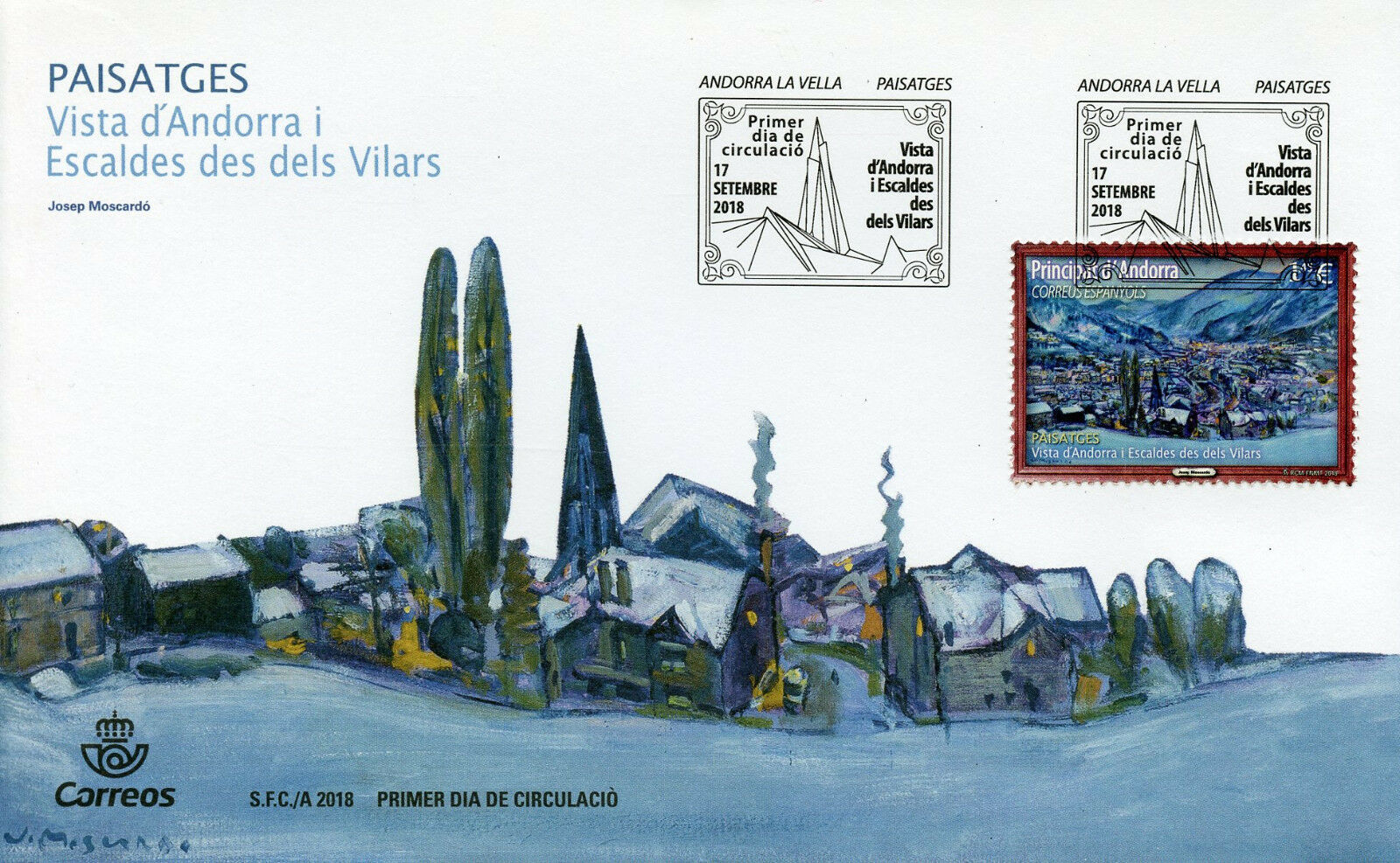 Spanish Andorra 2018 FDC Josep Moscardo 1v Cover Landscapes Art Paintings Stamps