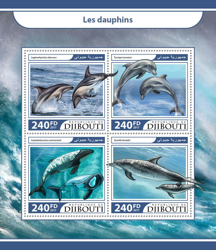 Djibouti 2017 MNH Dolphins 4v M/S Dusky Bottlenose Dolphin Marine Animals Stamps