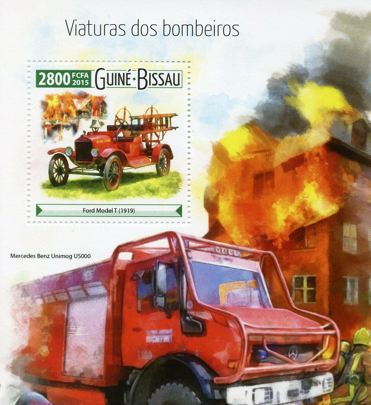 Guinea-Bissau 2015 MNH Fire Engines 1v S/S Ford Model T Mercedes Benz Unimog