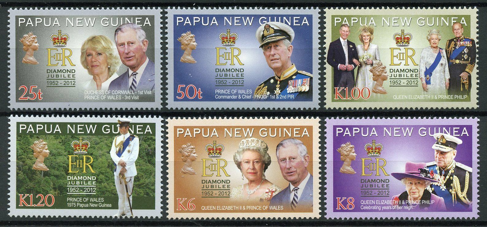 Papua New Guinea PNG 2012 MNH Royalty Stamps Queen Elizabeth II Diamond Jubilee 6v