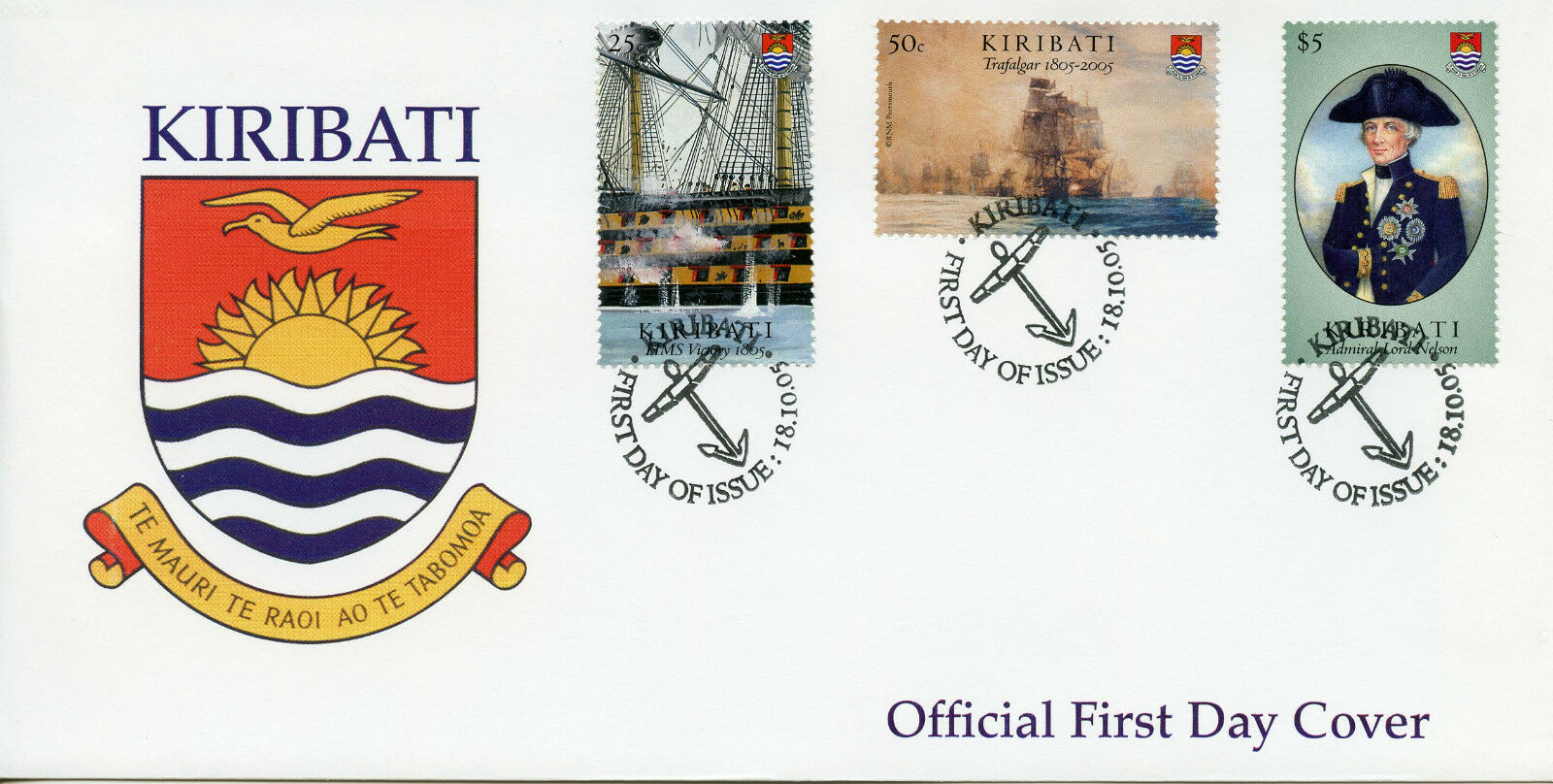 Kiribati 2005 FDC Ships Stamps Battle of Trafalgar 200th Anniv Nelson 3v Set II