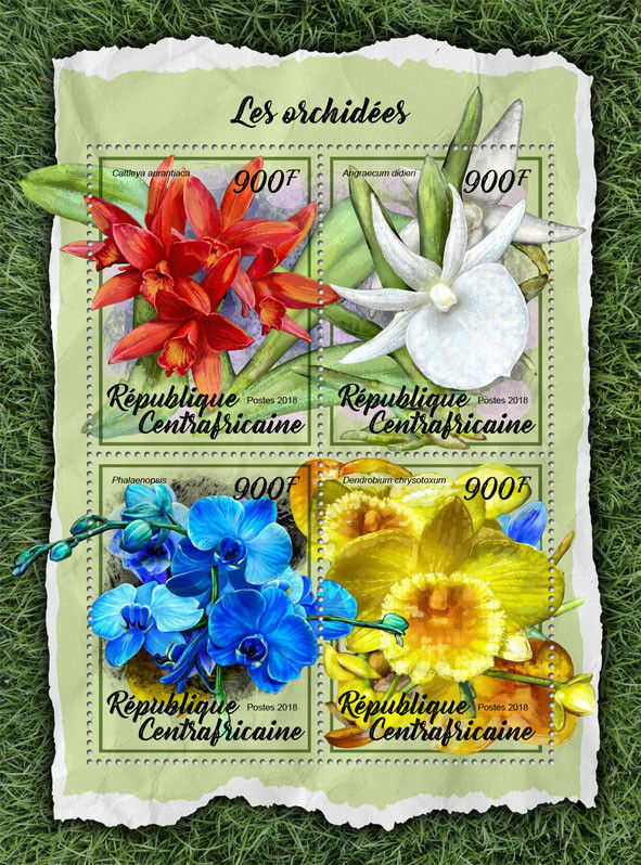 Central African Rep 2018 MNH Orchids Cattleya Dendrobium 4v M/S Flowers Stamps