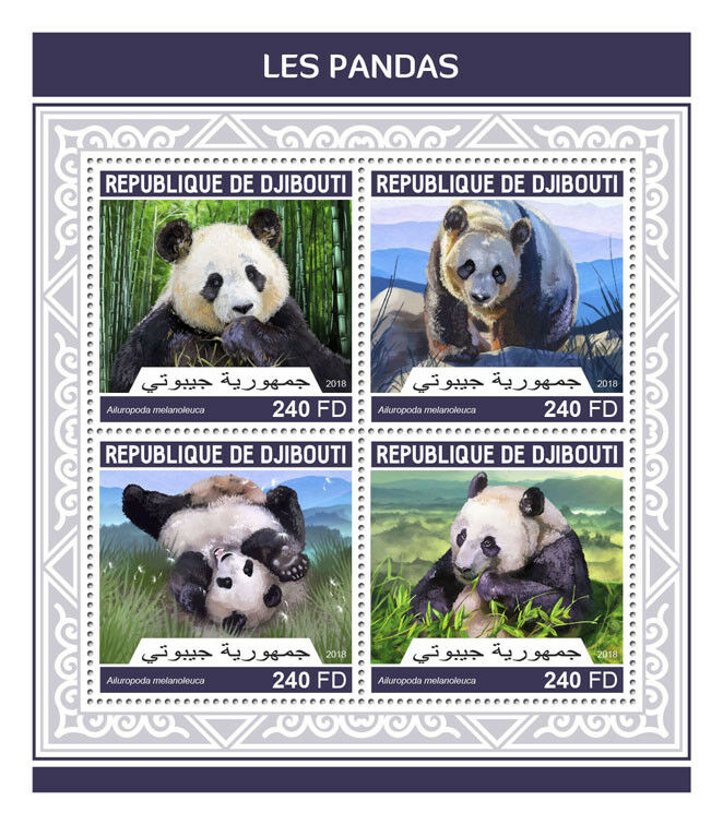Djibouti 2018 MNH Wild Animals Stamps Pandas Giant Panda Bears Mammals 4v M/S