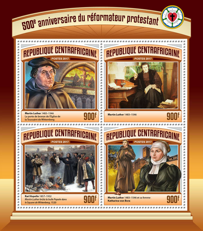 Central African Rep 2017 MNH Reformation 500th Anniv Martin Luther 4v M/S Stamps