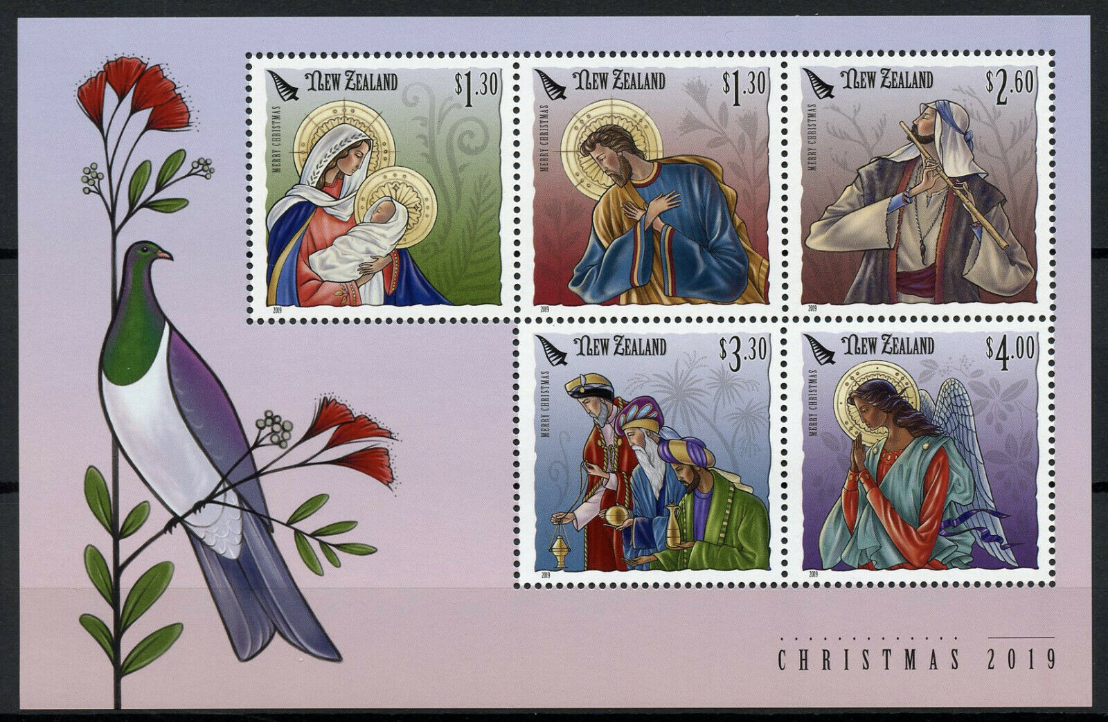 New Zealand NZ Christmas Stamps 2019 MNH Nativity Angels Baby Mary Jesus 5v M/S