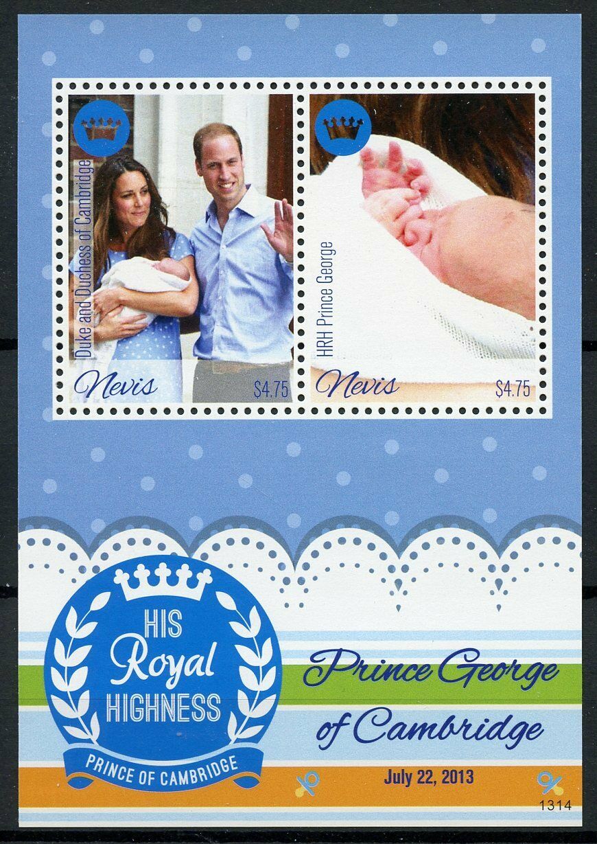 Nevis Royalty Stamps 2013 MNH Prince George Royal Baby William & Kate 1v S/S