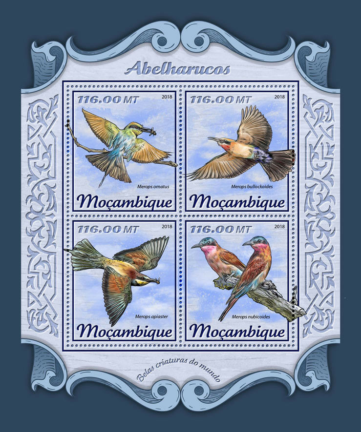 Mozambique 2018 MNH Birds on Stamps Bee-Eaters Bee-Eater 4v M/S