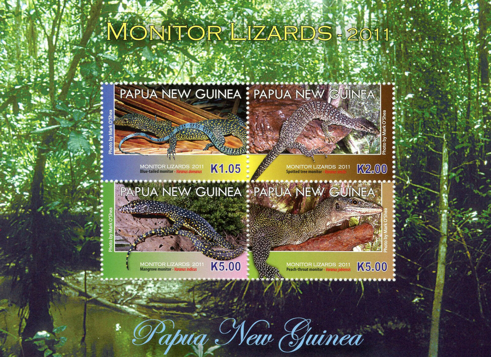 Papua New Guinea PNG 2011 MNH Reptiles Stamps Monitor Lizards Mangrove Monitor 4v M/S