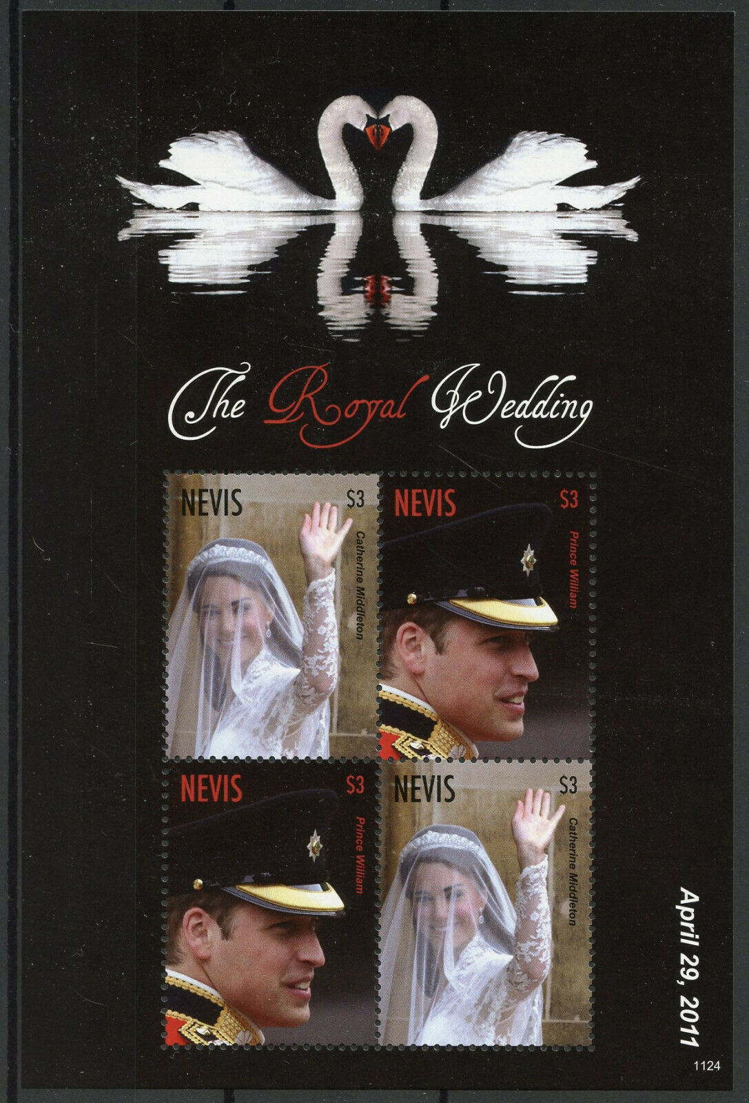 Nevis Royalty Stamps 2011 MNH Royal Wedding Prince William Kate Swans 4v M/S I