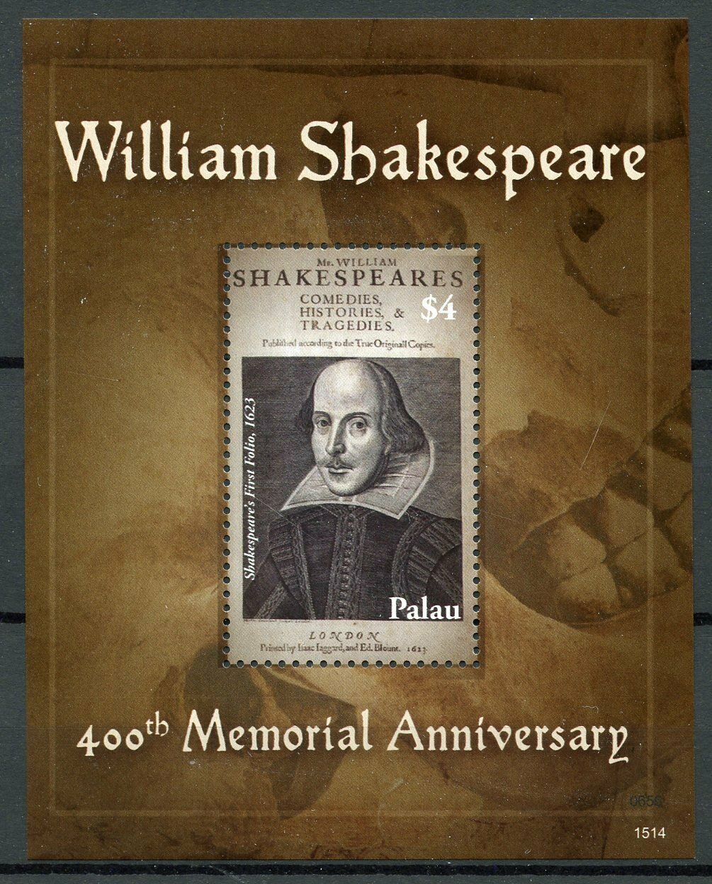 Palau Famous People Stamps 2015 MNH William Shakespeare 400th Memorial 1v S/S