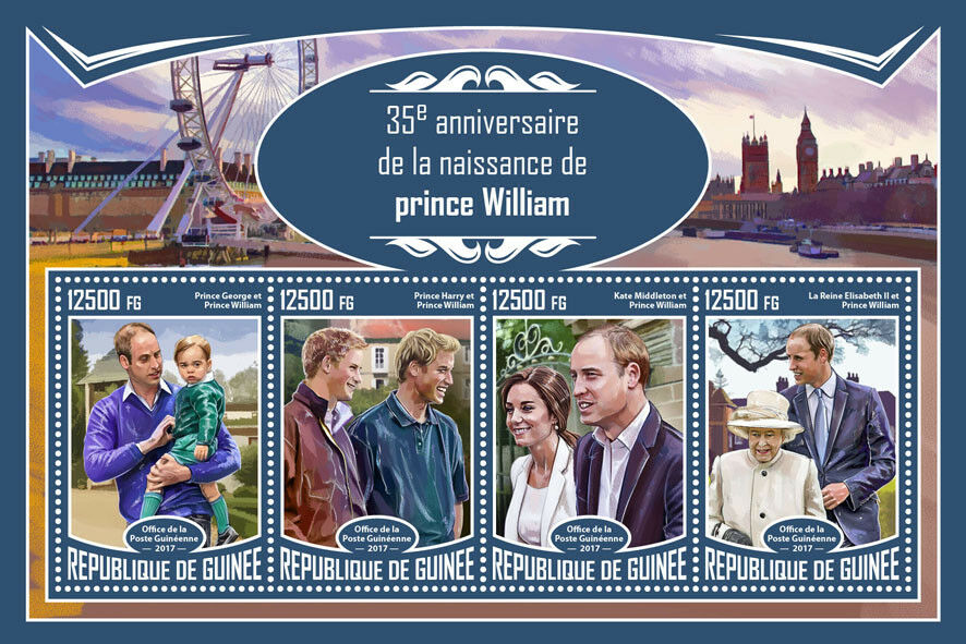 Guinea 2017 MNH Prince William 35th Birthday George Harry 4v M/S Royalty Stamps