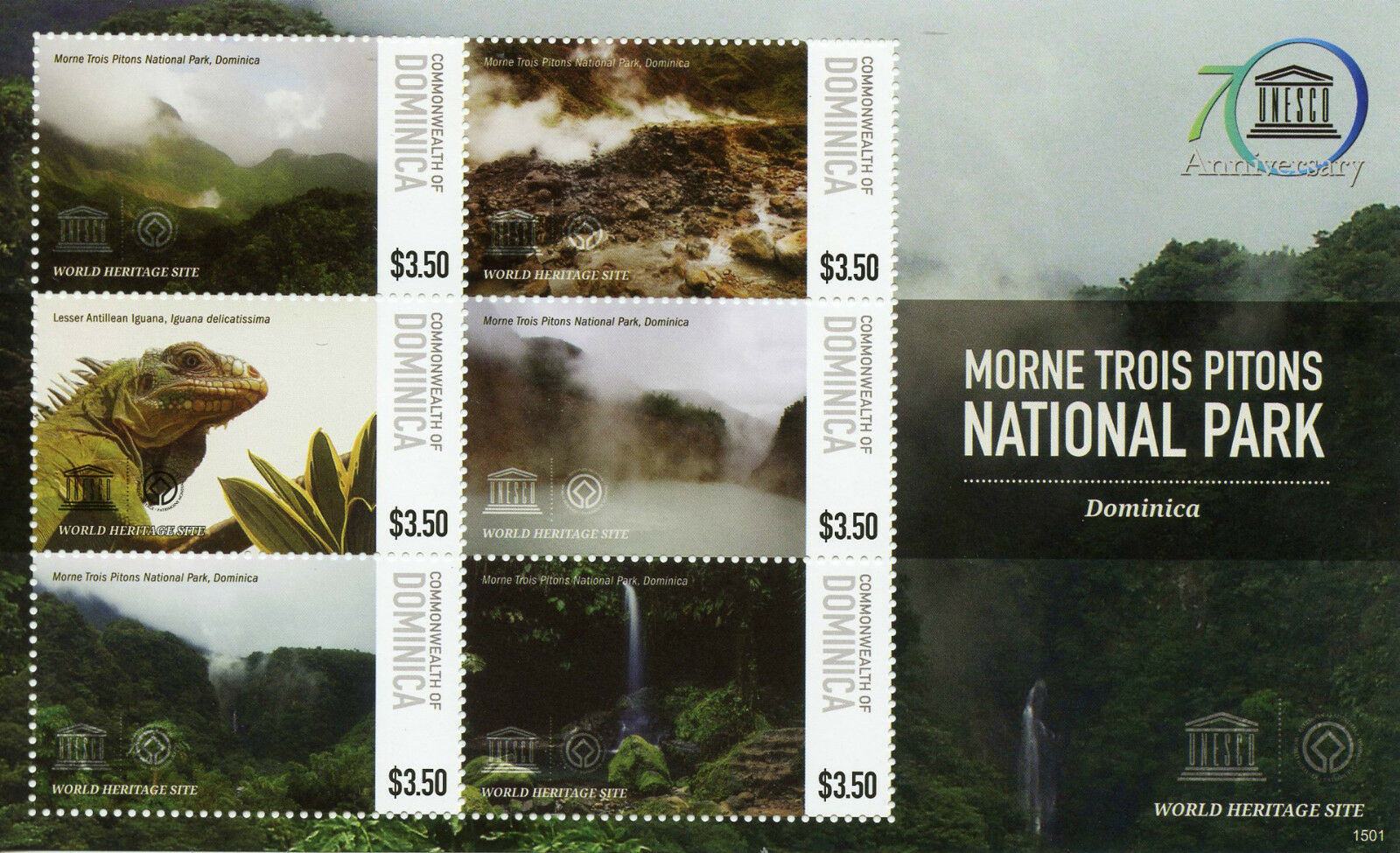 Dominica 2015 MNH UNESCO Morne Trois Pitons National Park 6v M/S Lizards Iguana