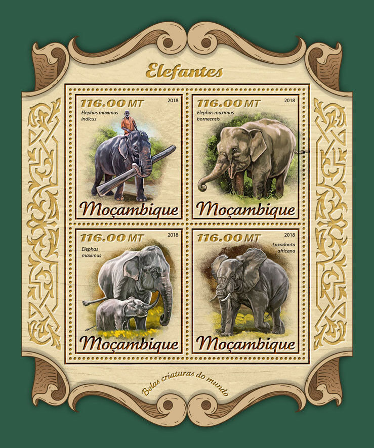 Mozambique 2018 MNH Elephants Elephant 4v M/S Wild Animals Stamps