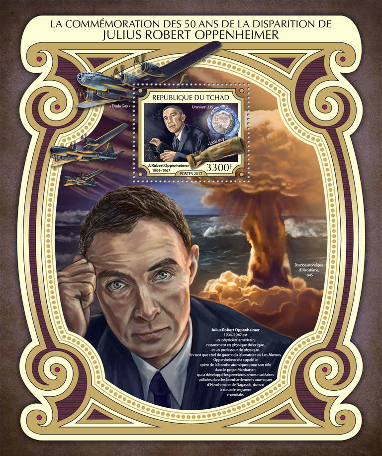 Chad 2017 MNH J. Robert Oppenheimer 50th Mem 1v S/S WW2 WWII Enola Gay Stamps
