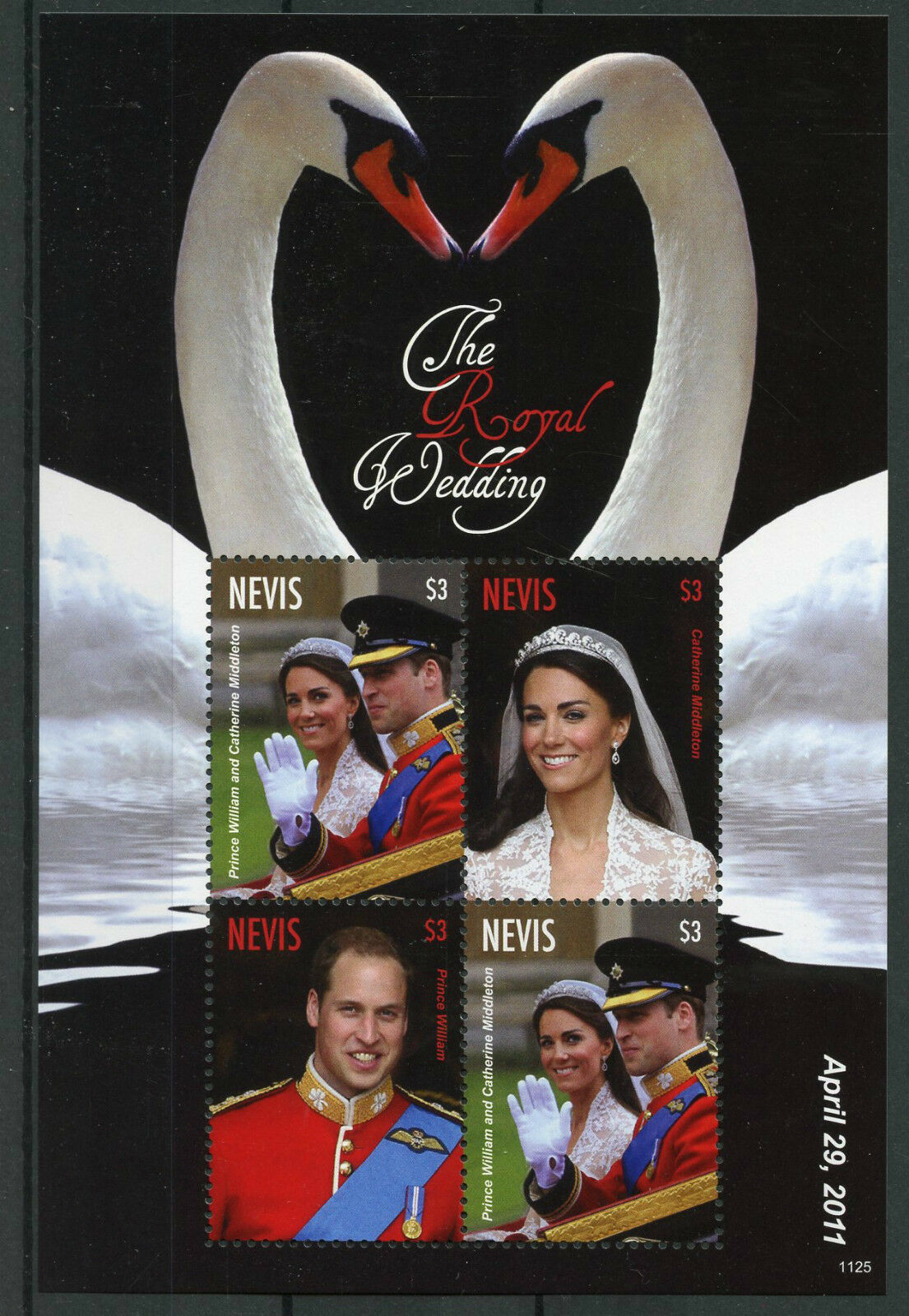 Nevis Royalty Stamps 2011 MNH Royal Wedding Prince William Kate Swans 4v M/S II