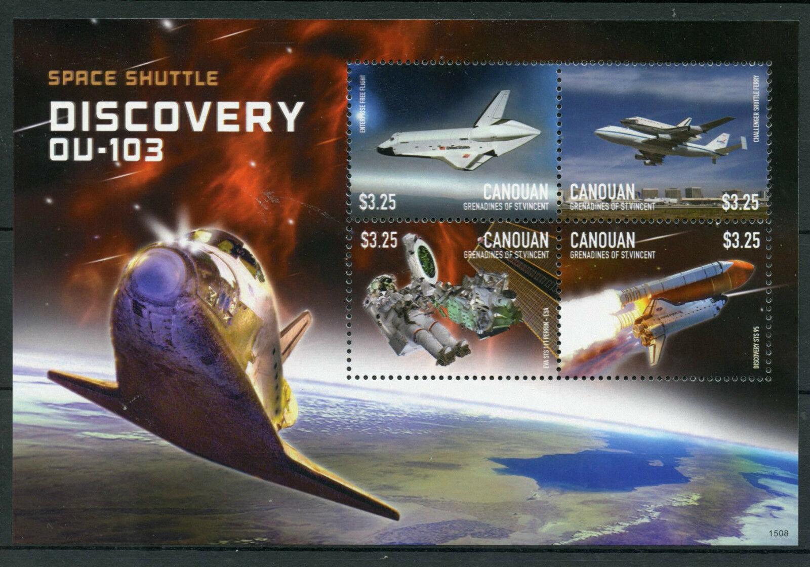Canouan Gren St Vincent 2015 MNH Space Shuttle Discovery OU-103 4v M/S I Stamps